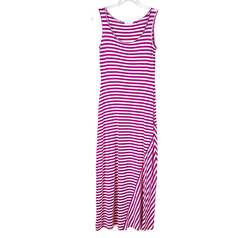 Calvin Klein Maxi Tank Dress Purple / Magenta & White Striped Stretchy - Small